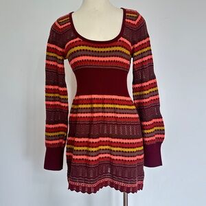 Free People Long Sleeve Knit Striped Fall Dress Large